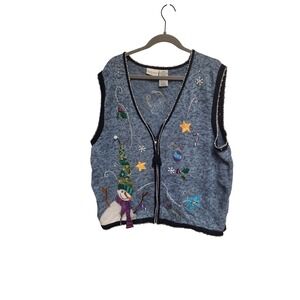 White Stag Women's Holiday Christmas‎ Snowman Embellished Sleeveless Vest